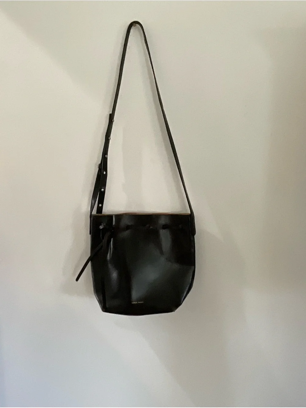 Mansur Gavriel Black Leather Drawstring Bucket Crossbody